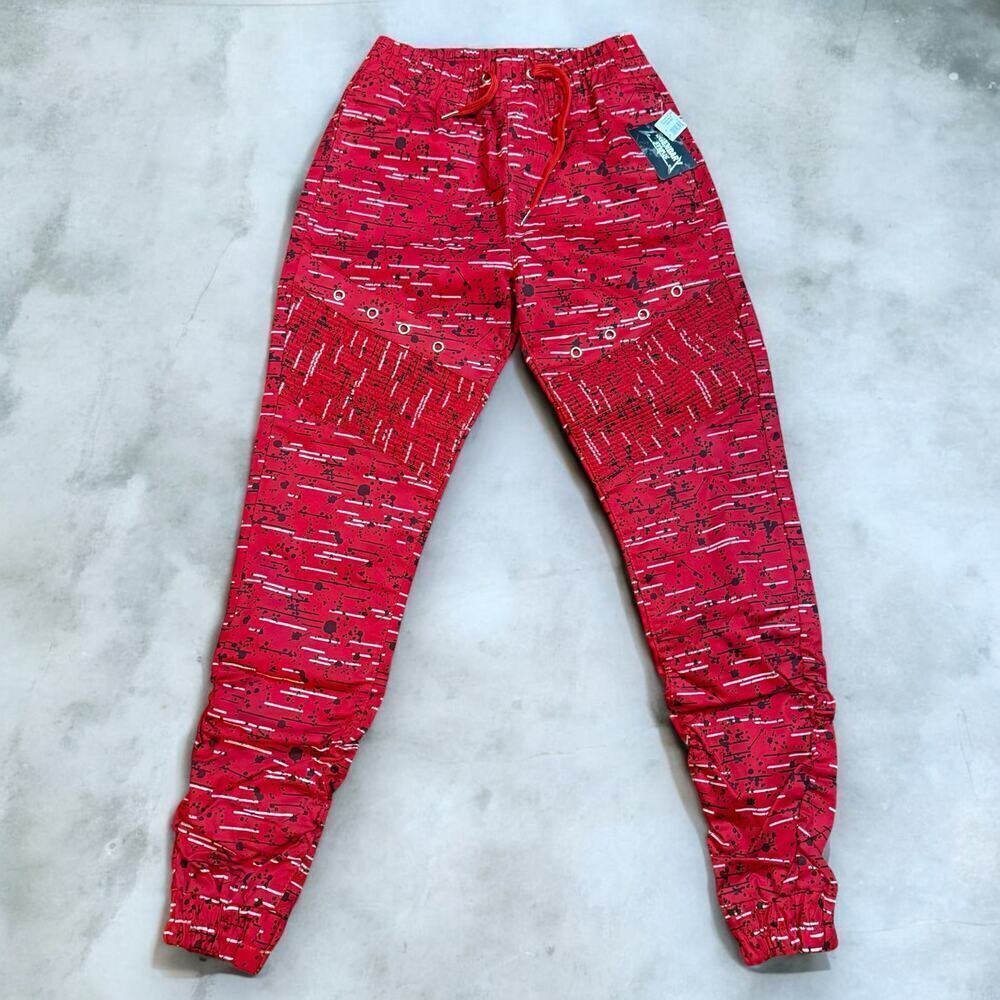 NWT Legendary Status Joggers Mens Red Splatter Striped Size L RUNS SLIM